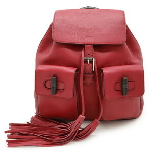 GUCCI Red Leather Bamboo Shoulder Bag